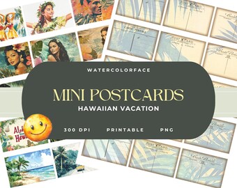 Hawaiian Mini Postcards, Tropical Island, Junk Journal Accessories