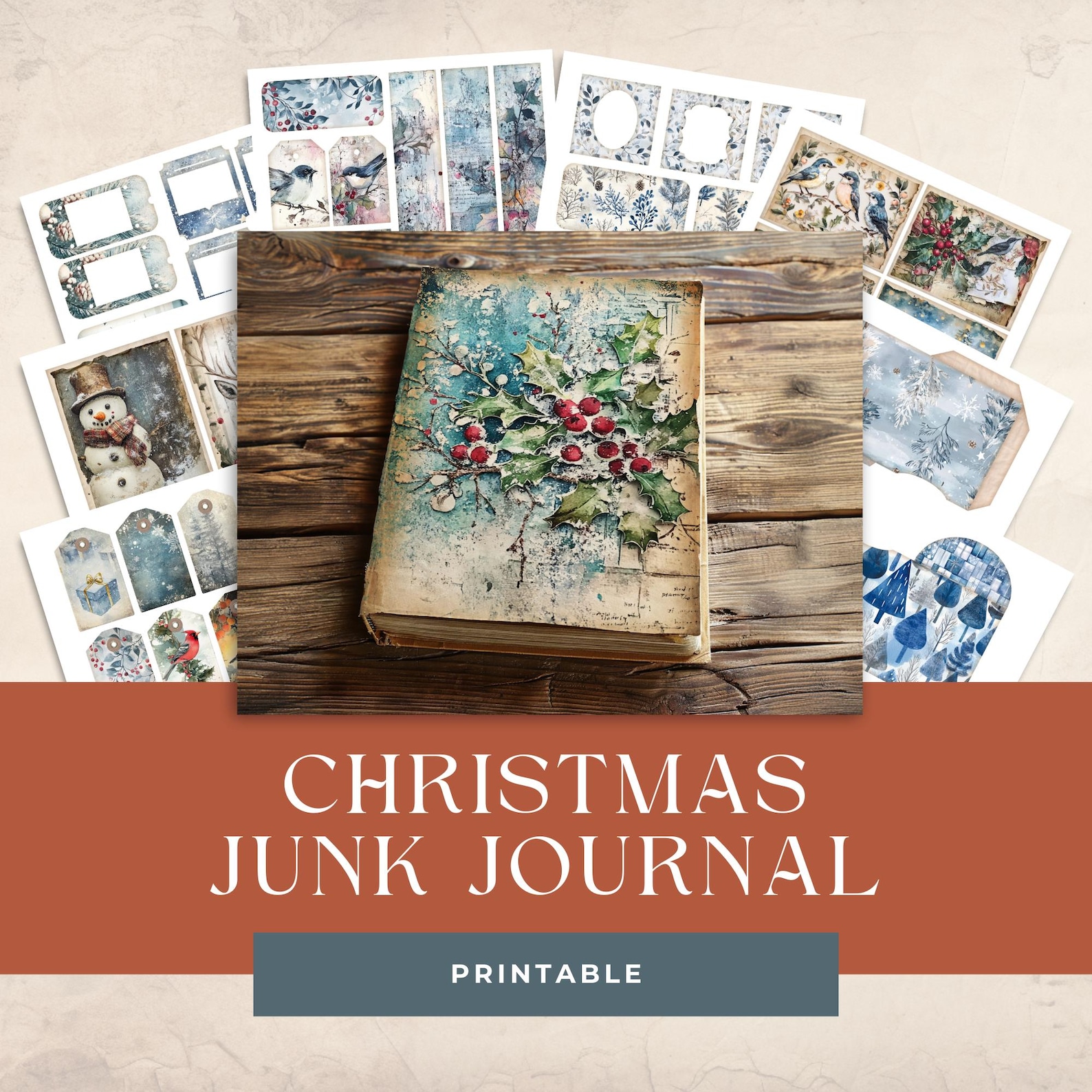 Holiday Christmas Blue Silver Junk Journal Kit, Winter Traditions ...