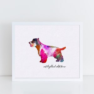 West Highland White Terrier Silhouette, Digital Watercolor Pet Portrait, Watercolor Dog Print, Pet Memorial, Veterinarian Gift, Westie Gifts