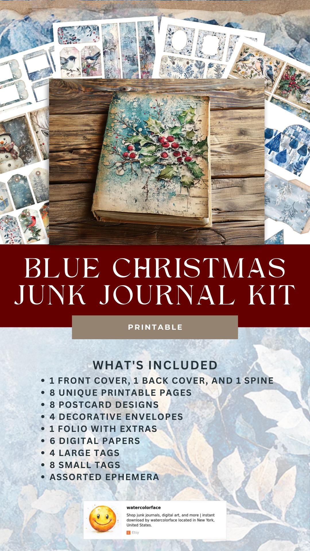 Holiday Christmas Blue Silver Junk Journal Kit, Winter Traditions ...