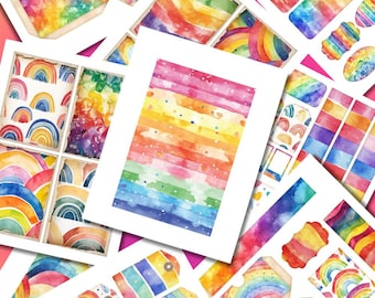 Rainbow Junk Journal Kit, Pastel Ephemera, Digital File
