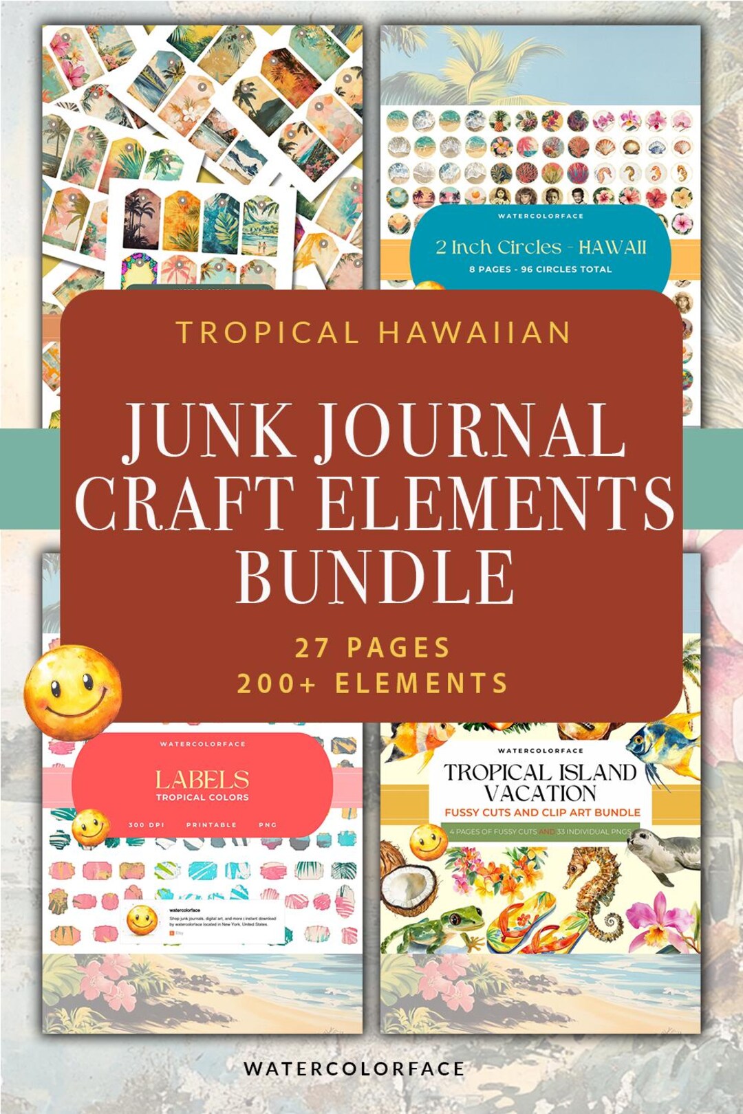 Hawaiian Junk Journal Paper Craft Elements Bundle, Instant Download - Etsy