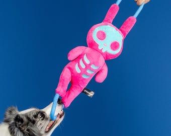 Skeleton Bunny Knots Dog Toy – Durable Rope Handles, Plush Chew Toy with Squeakers, Interactive Tug & Fetch Pull Play for Medium Large Dogs