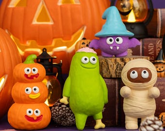 Halloween Dog Toy Set: Squeaky Latex Puppy Toys for Small Medium Dogs Funny Soft Chew Gifts–Spooky Mummy Pumpkin Ghost Decor–Trick or Treat