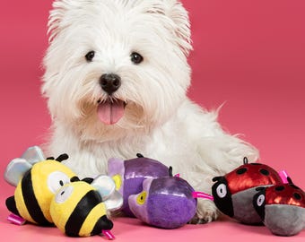 Interactive Squeaky Dog Toy – Plush Bug Ball with Durable Chew Spiky Core | Indoor Fetch Tug Travel Clip-On Toys for Small Medium Large Dogs