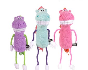 Interactive Dog Toy, Squeaky Plush Rope Tug Toy for Small Medium Large Dogs, Fetch Chew Toy, QMONSTER MA One Family