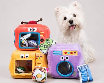 Hide & Seek Dog Toy - Burrow Plush Toy with 4 Squeaky Toys, Interactive Puzzle, Enrichment Game for Small Medium Large Dogs,Snuffle Foraging