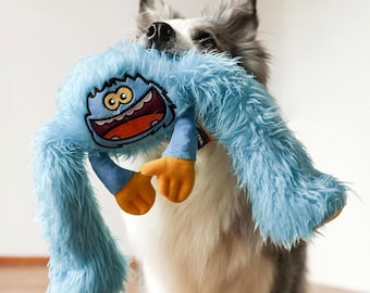 Interactive Plush Dog Toy – Giant Squeaky Tug & Fetch with Floppy Legs, Bouncy Rubber Ball Inside, Durable Play Extra for Medium Large Dogs