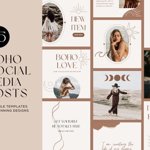 Instagram Post Templates Canva | Boho Neutral Instagram Template | Beige Brown Boho Feed | Boho Design Social Media | Bohemian Instagram