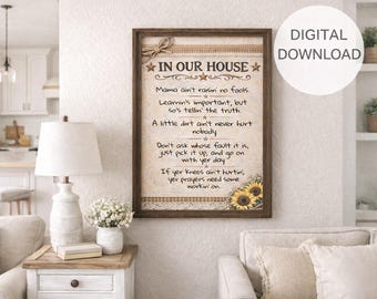 Farmhouse Family Rules Print | Rustic Sunflower Kitchen Decor (Digital Download)