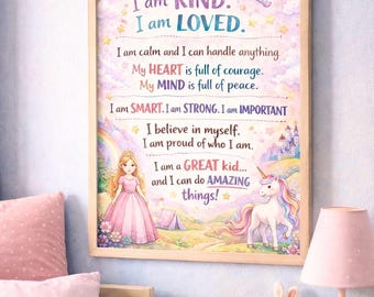 Little Girl Positive Affirmations, Kids Room, Printable Wall Art, Instant Digital Download