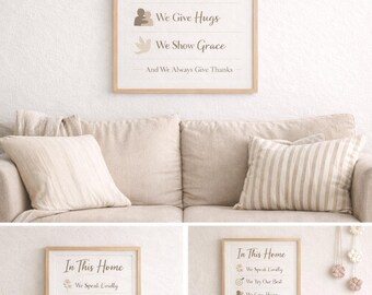 In This Home Values Art Print | Neutral Family Rules (Digital Download)