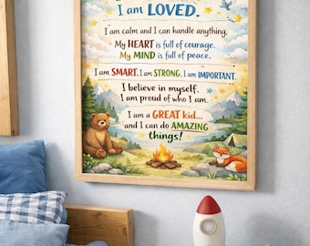Little Boy Positive Affirmations, Kids Room, Printable Wall Art, Instant Digital Download