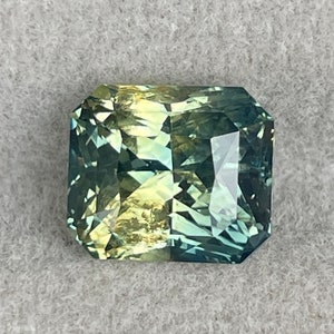 4.55 crt Radiant Cut Parti Sapphire: Yellow Green Gemstone