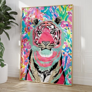 Preppy Tiger Print Preppy Room Decor Trendy Wall Art Cheetah Tiger Print Abstract Wall Art Pink Room Decor Preppy Pink Wall Art Girly Art