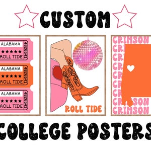 Custom Preppy College Posters Custom State College Town Poster Preppy Room Decor Pink Wall Art University Poster Sorority Gift Personalized