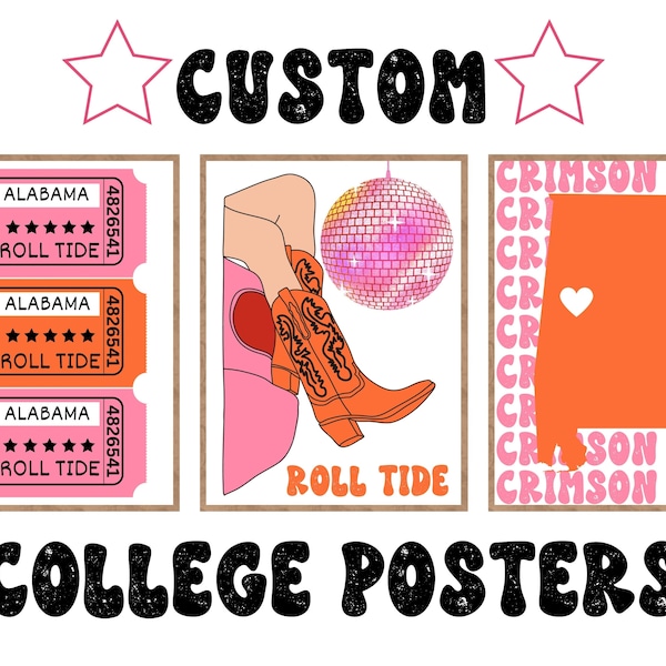 Aangepaste Preppy College Posters Custom State College Town Poster Preppy Room Decor Pink Wall Art University Poster Sorority Gift Gepersonaliseerd