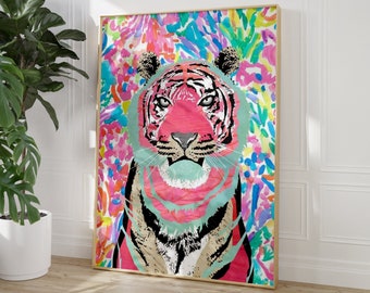 Preppy Tiger Print Preppy Room Decor Trendy Wall Art Cheetah Tiger Print Abstract Wall Art Pink Room Decor Preppy Pink Wall Art Girly Art