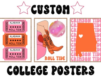 Custom Preppy College Posters Custom State College Town Poster Preppy Room Decor Pink Wall Art University Poster Sorority Gift Personalized