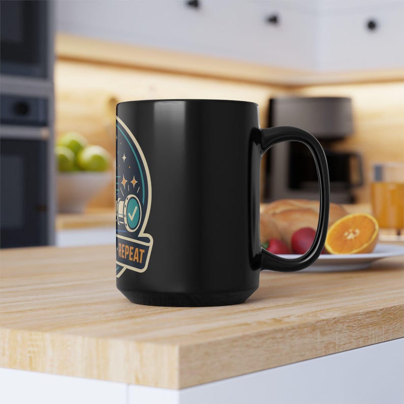 Data Engineer Mug, SQL Developer Coffee Cup, Retro Tech Badge, 15 oz Black Mug image 7