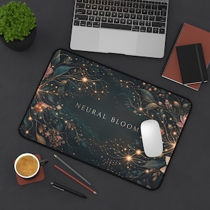Neural Bloom Desk Mat, Floral AI Mouse Pad, Women in Tech Coding Gift