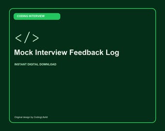 Mock Interview Feedback Log, Software Developer Study Tracker, Printable Interview Workbook PDF