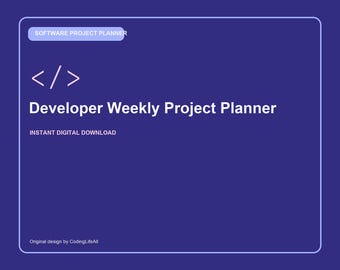 Developer Weekly Project Planner, Printable Software Development Workbook, Coding Project Template PDF