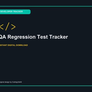 QA-regressionstestspårare, utskrivbar mall för utvecklarproduktivitet, PDF för programvaruutveckling