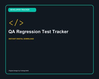 QA Regression Test Tracker, Printable Developer Productivity Template, Software Engineering PDF