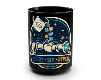 Taza de ingeniero de datos, taza de café para desarrollador SQL, insignia tecnológica retro, taza negra de 443 ml (15 oz)
