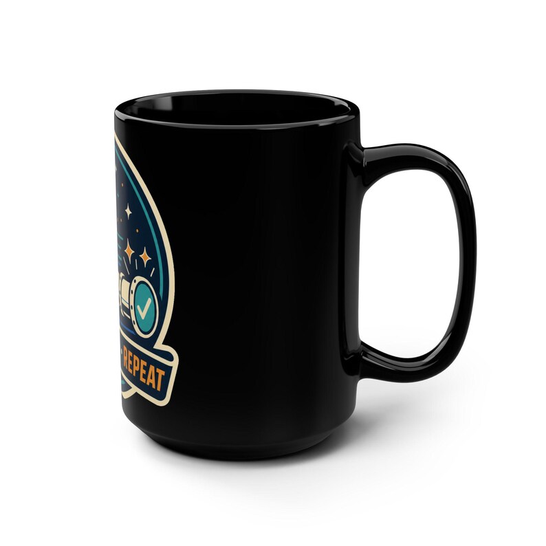 Data Engineer Mug, SQL Developer Coffee Cup, Retro Tech Badge, 15 oz Black Mug image 2