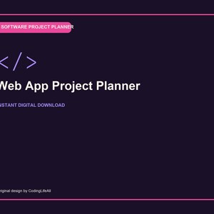 Web App Project Planner, Printable Software Development Workbook, Coding Project Template PDF