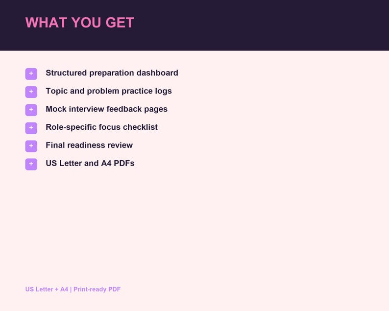 Machine Learning Interview Planner, Software Developer Study Tracker, Printable Interview Workbook PDF image 2