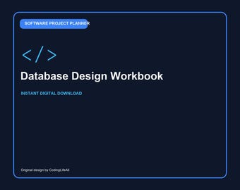 Database Design Workbook, Printable Software Development Workbook, Coding Project Template PDF
