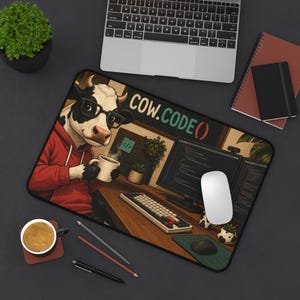 Cow Code Desk Mat, Funny Programmer Mouse Pad, Cow Developer Gift