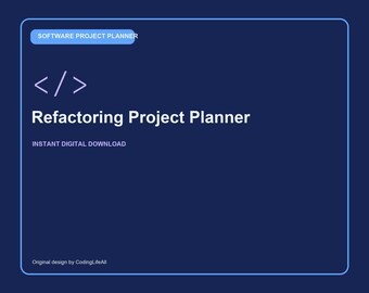 Refactoring Project Planner, Printable Software Development Workbook, Coding Project Template PDF