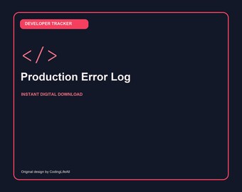 Production Error Log, Printable Developer Productivity Template, Software Engineering PDF