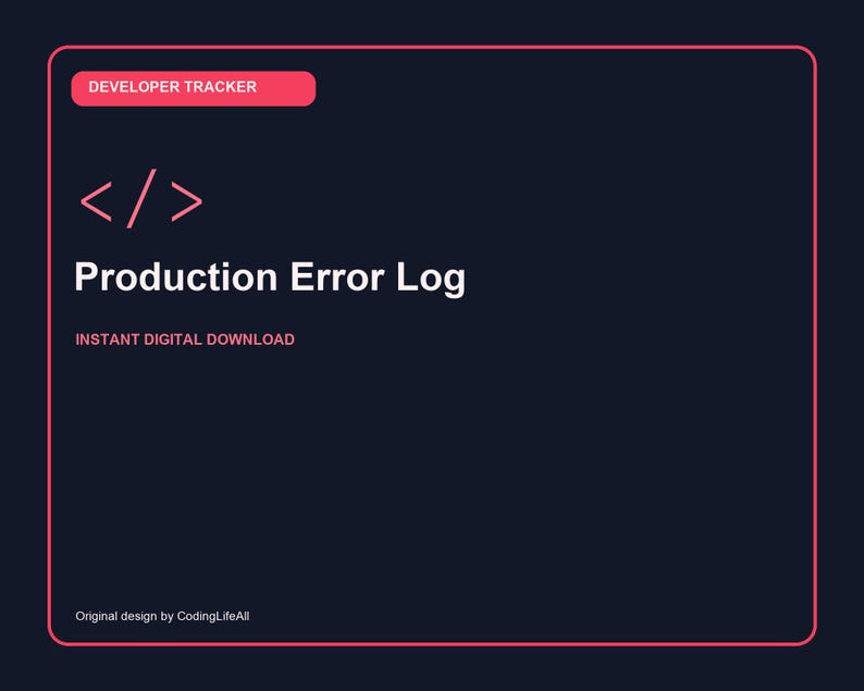 Produktionsfehlerprotokoll, druckbare Vorlage zur Steigerung der Entwicklerproduktivität, PDF für Softwareentwicklung Bild 1