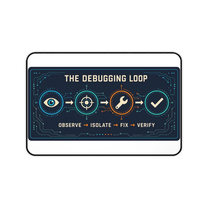 Debugging Loop Desk Mat, Programmer Workflow Mouse Pad, Software Engineer Office Accessory image 1