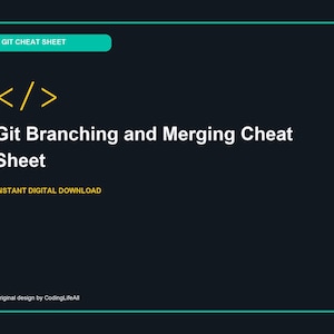 Git Branching and Merging Cheat Sheet, GitHub Developer Reference, Printable Coding Commands PDF
