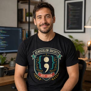 Semicolon Society Shirt, Collegiate Style Programmer Tee, Software Engineer Gift