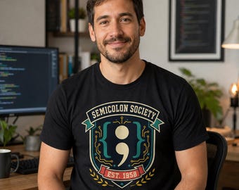T-Shirt der Semicolon Society, Programmierer-T-Shirt im College-Stil, Geschenk für Softwareentwickler