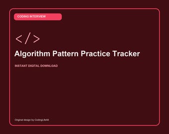 Algorithm Pattern Practice Tracker, Software Developer Study Tracker, Printable Interview Workbook PDF