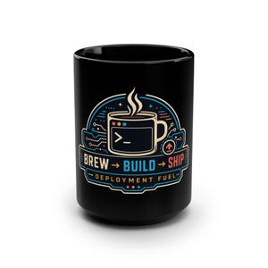 Deployment Fuel Programmer Mug, Retro-Futurist Brew Build Ship Design, Software Engineer Coffee Cup