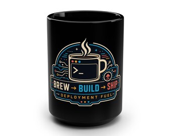 Caneca "Deployment Fuel Programmer", "Retro-Futurist Brew Build Ship Design", "Software Engineer Coffee Cup"