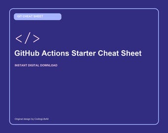 GitHub Actions Starter Cheat Sheet, GitHub Developer Reference, Printable Coding Commands PDF