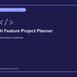 Planificador de proyectos de funciones de IA, cuaderno de trabajo imprimible para desarrollo de software, plantilla de proyecto de codificación en PDF.