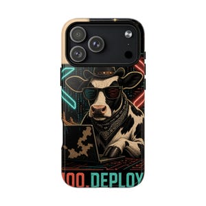 Moo Deploy iPhone 17 Pro Max Case, Funny Cow Programmer Magnetic Cover