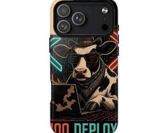Moo Deploy iPhone 17 Pro Max Hülle, Lustige magnetische Kuh-Programmierer-Hülle