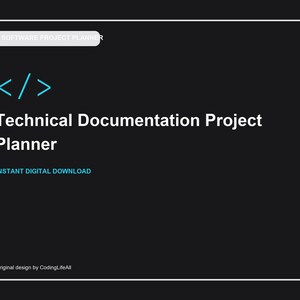 Planificateur de projet de documentation technique, cahier d'exercices de développement logiciel imprimable, modèle de projet de codage (PDF)